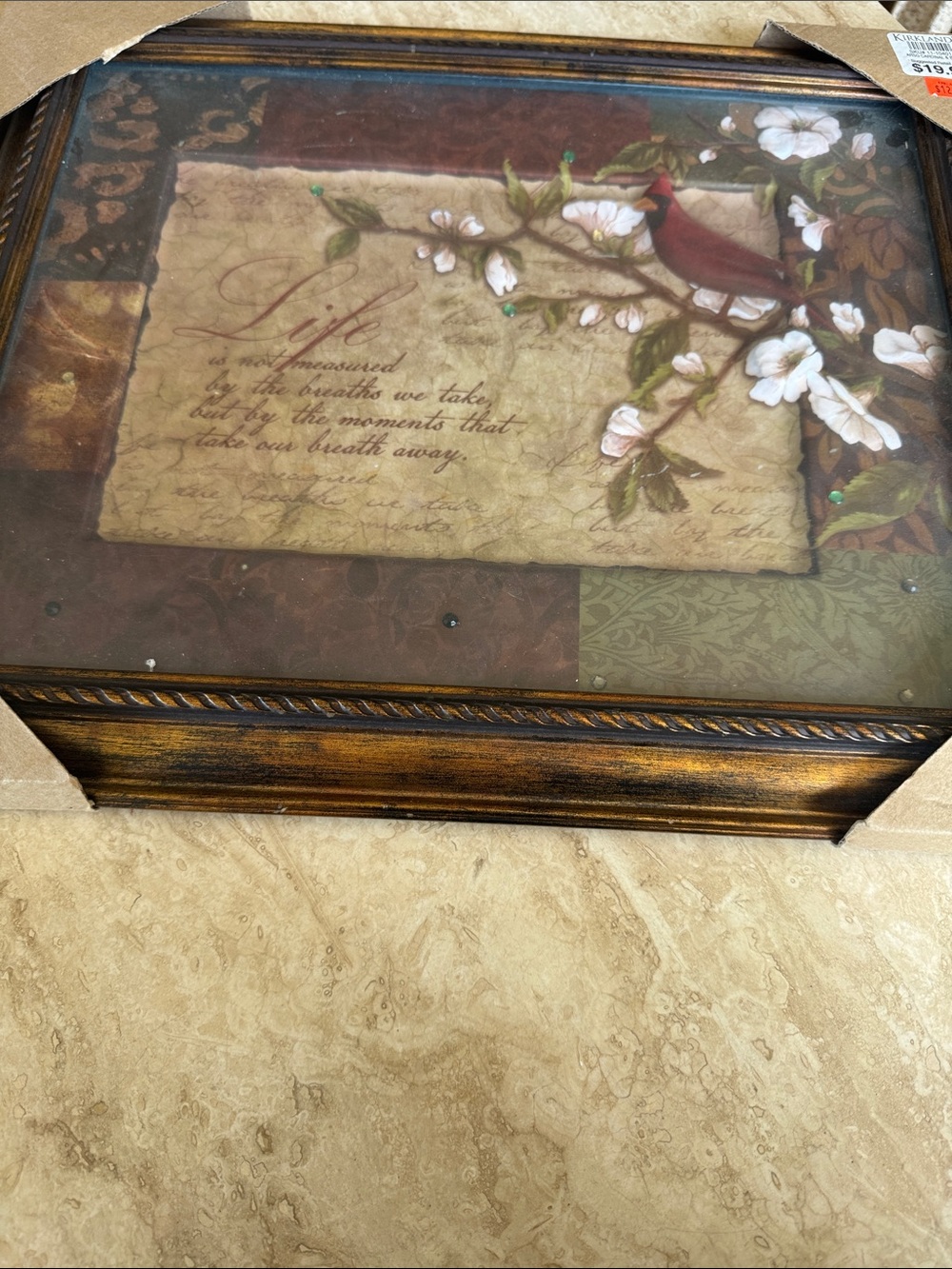 Framed Cardinal Floral Wall Art - Brown